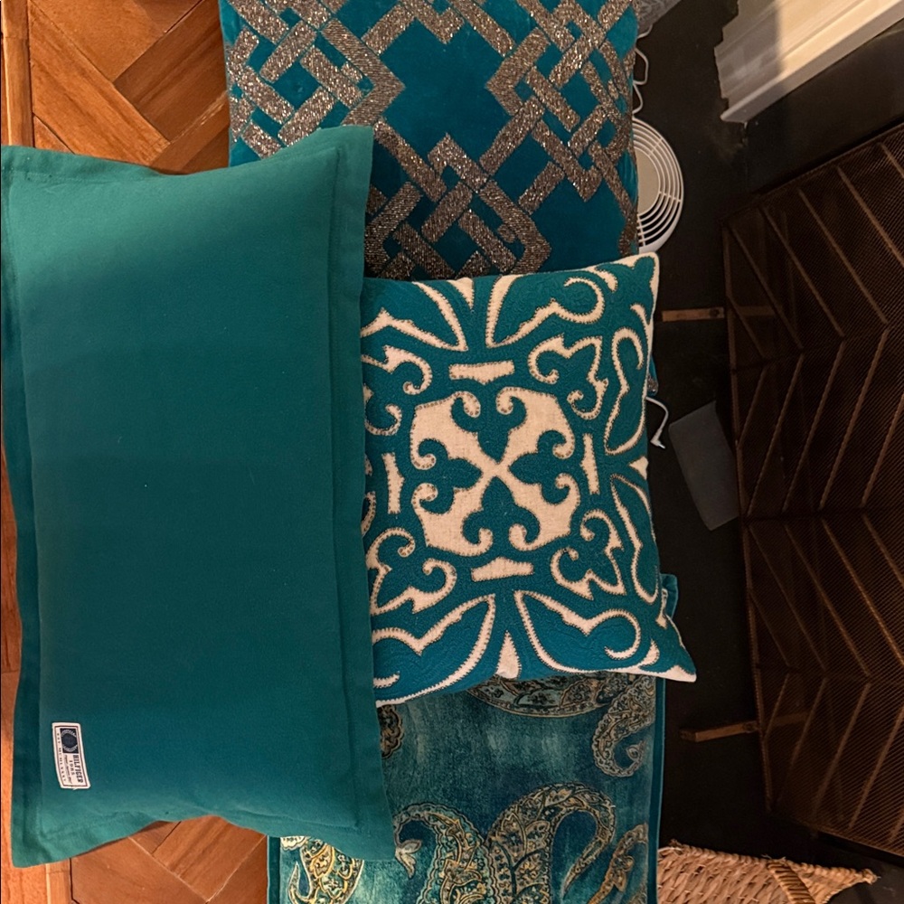Turquoise down filled Patterned Accent Throw Pillow Set Lot